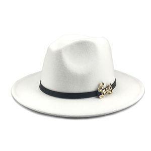 Metal Love Belt Dekoracja sztuczna wełna Fedora Hats Kobiety poczuć vintage jazz trilby kapelusz damskie szerokie grzbiet Panama Bowler Cap236y