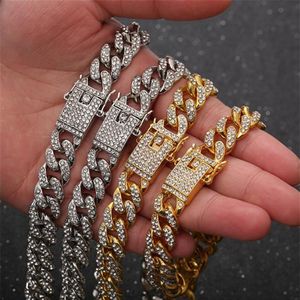 Fashion Jewelry 12MM Wide Cuban Ink Chain Iced Out Rhinestones Filled Anklet For Women Punk Hip-hop Ankle Bracelet Link 215R