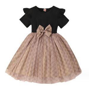 Güzel bebek kız yaz prenses elbiseler ile bowknot çocukları kısa kollu elbise çocuklar dantel gazlı bez elbisesi 2-7 yıl