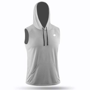 Camiseta esportiva masculina lu ao ar livre com capuz, sem mangas, secagem rápida, absorvente de suor, top curto, estilo casual