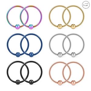 Tunga ringar boniskiss 6 par 22g 8mm captive pärla näsa hoop läpp ögonbryn spiral tragus brosk septum piercings ring juvel dhgarden dhli3