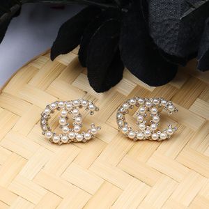 Gold Plated Designer Stud Earring 925 Silver Needle Women Round Crystal Rhinestone Pearl Earring Wedding Party Jewelry