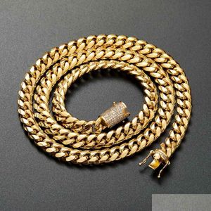 Armband halsband män kvinnor kubansk länk kedja hiphop 18k guld pläterad dubbel säkerhet lås w/diamant hög polerade smycken uppsättningar 10mm dhv1r