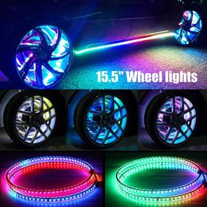 4 st 15 5 tum bildäck Atmosfär Light Bar Bluetooth RBG Color Wheel Light Ring Sock Proof Waterproof Auto Wheel Light Ring300G