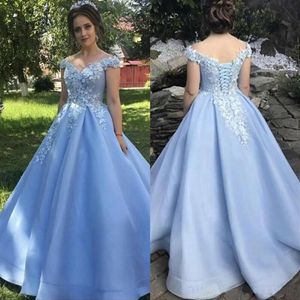 Fengyudress Light Blue Off Shoulder A-line Quinceanera Dresses Appliques 3D Flowers Sleeveless Pleated Sweet 16 Prom Gowns277f