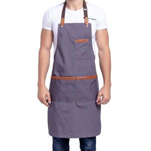 2020 Ny Canvas Cotton Cooking Unisex Kitchen Förkläde för kvinnliga män Chef Leather Waiter Cafe Shop BBQ Frisör Uniform Bib F1214207N