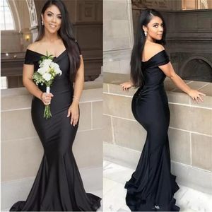 2022 Black Mermaid Long Bridesmaid Dresses Plus Size Off Shoulder Floor Length Garden Maid of Honor Wedding Party Guest Gown232U