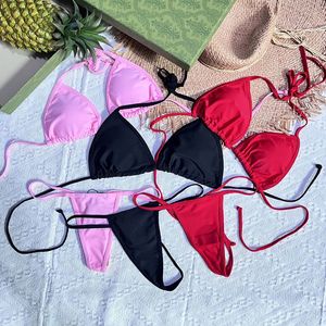 Female Beachwear Metal Bikinis Designer Thong Biquinis Fashion Brand Brazilian Micro Bikini Sets Sexy Two Pieces Swimsuit Pink Red Black White Swimwear With Tag S-XL