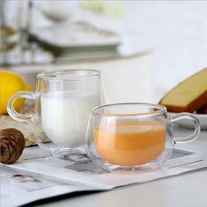マグカップモダンでシンプルなミルクハンドルダブルガラスコーヒーカップ家庭用ジュースドリンクレディースフラワーティー