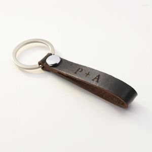 Keychains Wholesale Real Leather Keychain Custom Couple Initial Engrave Key Chain Rustic Personalized Gift
