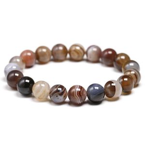 Charm Bilezikler Doğal Bota Agate Stone 6 8 10mm Yuvarlak Taş Boncukları Kadınlar ve Erkekler İçin Bilezik Elastik Strand Uni Jewellr Dhgarden DH0JM