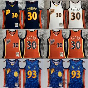 Bedrucktes Mitchell und Ness 2009-10 Basketball Stephen 30 Curry-Trikot Retro Weiß Orange Blau Curry-Trikots Mann Klassisch Atmungsaktiv