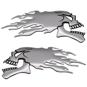 Adesivi per auto 2 Pz / paio 3D Chrome Ghost Fire Skl Testa Moto Adesivo Emblema Decalcomanie Per Haley Honda Kawasaki Suzuki Consegna di goccia Dh4H6