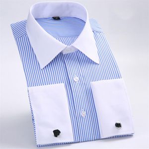 Camicia da uomo con gemelli francesi 2018 Camicia da smoking elegante slim fit da uomo Camicie eleganti da uomo a righe da lavoro formali Gemelli inclusi215d