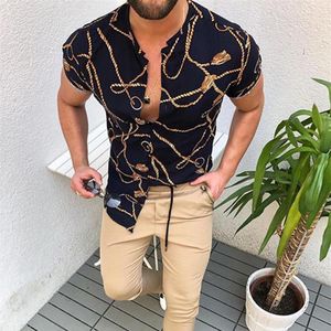 Men's Casual Shirts 2021 Summer Retro Printed Shirt Short Sleeve Large Size Clothing2750