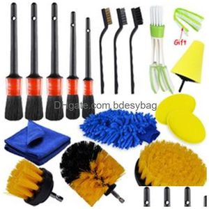 Brushes Detailing Brush Set Car Cleaning Power Scrubber Drill For Leather Air Vents Rim Dirt Dust Clean Tools Drop Delivery Home Garde Dhcxd