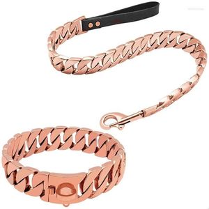 Dog Collars Leashes Durable Strong Collar With Metal Dogs Leash Set Stainless Steel Cuban Link Chain For Medium Large Walking Traning Dhxzr