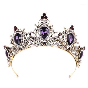 Hårklämmor Barrettes Purple Vintage Crown Bride Wedding Bridal Tiara pannband Hoop Rhinestone Stone Luxury Charms Smycken Glow F278J