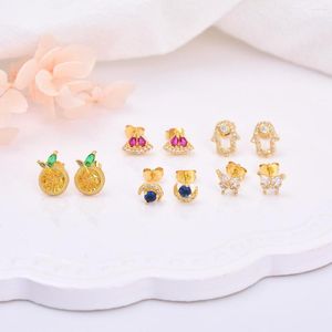 Studörhängen Wangaiyao Copper Inset Zircon Gold-Plated Mini Cute Pineapple Watermelon Butterfly Moon Palm Female Access