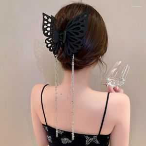 Hair Clips Korean Oversize Black Butterfly Tassel Claw Exquisite Retro Back Head Clip Women Girls Fashion Accessories