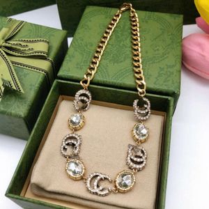 Shiny Diamond Long Pendant Necklaces Double Letter Sweater Chain Necklace Women Rhinestone Pendants With Gift Gift New