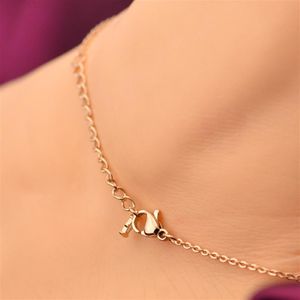 Delicate Butterfly Anklet Rose Gold Titanium Steel Chain Bracelet Women Girl Lover Barefoot Fashion Foot Chain Jewelry2349