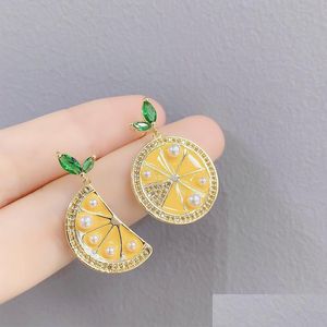 Eyebrow Jewelry Exquisite 14K Gold Plated Lemon Fruit Stud For Women Luxury Zircon Cz Leaves Earrings Gift Drop Delivery Body Dhgarden Dhkbm