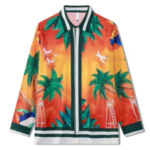 Casablanca män designer siden skjorta hawaii skjorta knapp ner skjorta design långärmad skjorta män faller lös skjorta