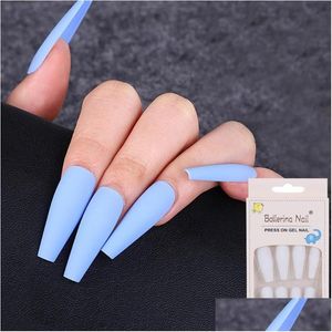 False Nails Upgraded Version 24Pcs Matte Long Ballerina Tips Colorf Coffin Fl Er Fake With Glue Nail Art Decor Drop Delivery Health Be Dhdem