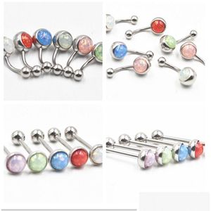 Tungringar 50st Opal ädelstenar Knapp /Kvinna Belly Barbell Surgisk stål Navel Piercing Tongue /Nipple Shild Drop Delivery Jewe Dhgarden Dhpge