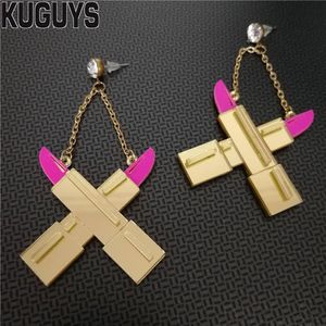 KUGUYS Fashion Jewelry Gold Mirror Acrylic Drop Earring for Women Lipstick Tassel Dangle Earrings2862