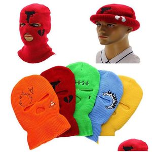 Motorcycle Face Mask Masks Embroidery Knits Cap Cartoon Windproof Warm Hat Head Caps 3 Hole Fl Knit Ski For Motorcycles Motor Drop D Dhvl2