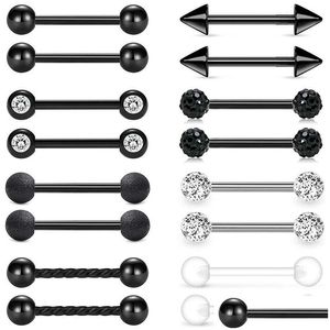 Tongue Rings 14G Ring Stainless Steel Nipple Barbell Piercing Bar Cubic Zirconia 16Pcs Drop Delivery Jewelry Body Dhgarden Dhdsw