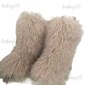 Buty 2023 Modna zimowa jagnięcy buty skóry długie włosy faux mongolskie owce botki botki Babiq05