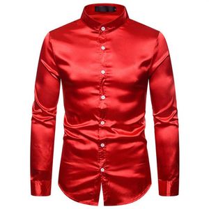 Мужские повседневные рубашки, красная шелковая атласная классическая рубашка, мужская весна-осень 2021, мужская свадебная рубашка с длинным рукавом на пуговицах Business219I