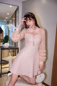 Modeklänning 2023 Tidig Autumn High End Elegant Lace Dress Women's Small Fragrance Style Thick Tweed Slim Celebrity Dress S-XL