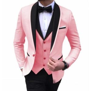 Herrdräkter blazrar senaste kappa byxa designer rosa modemän smal passar brudgummen tuxedo 3 -stycken skräddarsydd bröllop prom blazer s251y