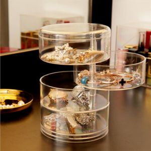 Transparente 4-stufige Schmuck-Aufbewahrungsbox mit Deckel, Acryl-Make-up-Organizer, rotierender Schmuck-Organizer, hochwertiges Y1116324q