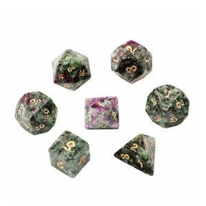 Natürlicher Rubin in Zircite, polyedrische lose Edelsteine, Würfel, 7-teiliges Set, Dungeons Dragons, Steinwürfel-Set, DND, RPG, Spiele, Ornamente, Spot-Waren, Großhandel, Akzeptieren Sie kundenspezifische