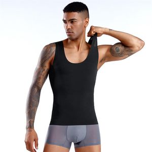 Colete de emagrecimento masculino corpo moldar barriga controle camisa de compressão no peito respirável fitness topos cintura treinamento espartilho274r