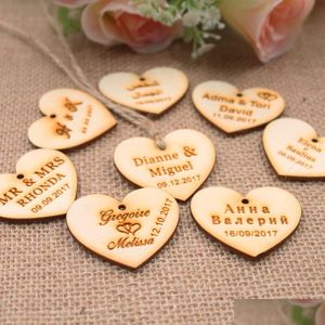 Party Favor 100 Personalized Custom Engraved Name And Date Love Heart Wooden Centerpiecesgift Tagsaddjute String Candy Tag Drop Delive Dhoyl