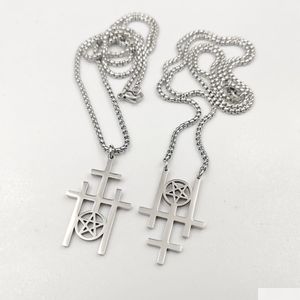 Anhänger Halsketten Triple Reverse Cross Pentagram Halskette Edelstahl Pagan Wiccan Inverted Satanic Schmuck Relius Rolo Kette 2. Dhsiy