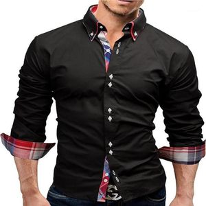 Brand 2017 Fashion Male Shirt Long-Sleeves Tops Double collar business shirt Mens Dress Shirts Slim Men 3XL1257J