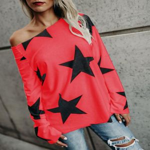 가을 여성 Tshirt Spring Strapless Star 인쇄 긴 소매 작물 티셔츠 여성 Tshirts Plus Size S-4XL214B