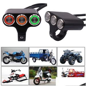 Motorcycle Electrical System 7/8 Three-Position Handlebar Switch Aluminum Alloy Self-Locking Self-Reset Button On Off Start Switches Dh97D