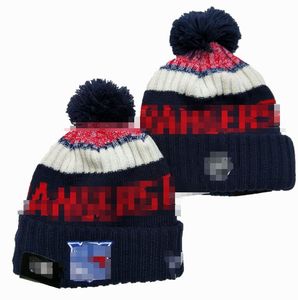 Rangers Beanies Cap Wool Warm Sport Knit Hat Hockey North American Team Striped Sideline USA College Cuffed Pom Hats Män kvinnor