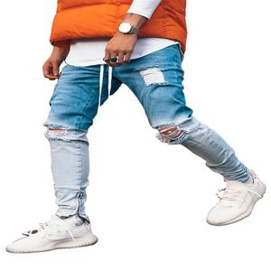 Trendy Men Skinny Jeans Biker Destroyed Fit Denim Ripped Denim Pants Gradient Ankle Zipper Pencil Pants Hip Hop Streetwear305q