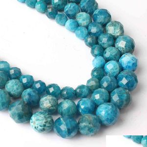 Pedras preciosas soltas 6 8 10 mm azul natural facetado genuíno apatita espaçador contas para fazer jóias diy charme colar acessórios dhgarden dhatu
