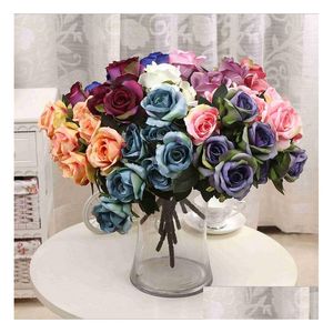 Flores decorativas grinaldas 7 cabeças rosa seda artificial real toque festa casa decoração floral arranjo de flores peônia entrega gard dhd7h