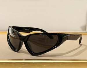 Sportliche Cat-Eye-Halbrand-Sonnenbrille 0202, schwarzer, übertriebener Rahmen, graue Gläser, Unisex